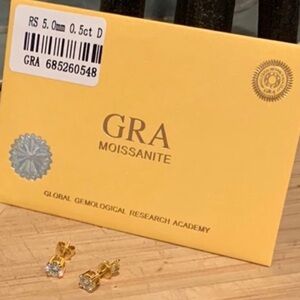 1ctw Moissanite Stud Earrings 925 Sterling Silver plated 14k Yellow Gold COA NEW